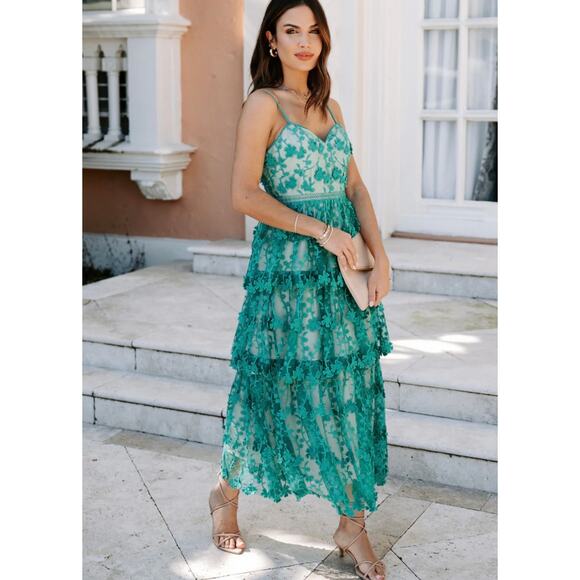 VICI Pascal Tiered Crochet Lace Midi Dress Teal Green XS - Picture 12 of 12
